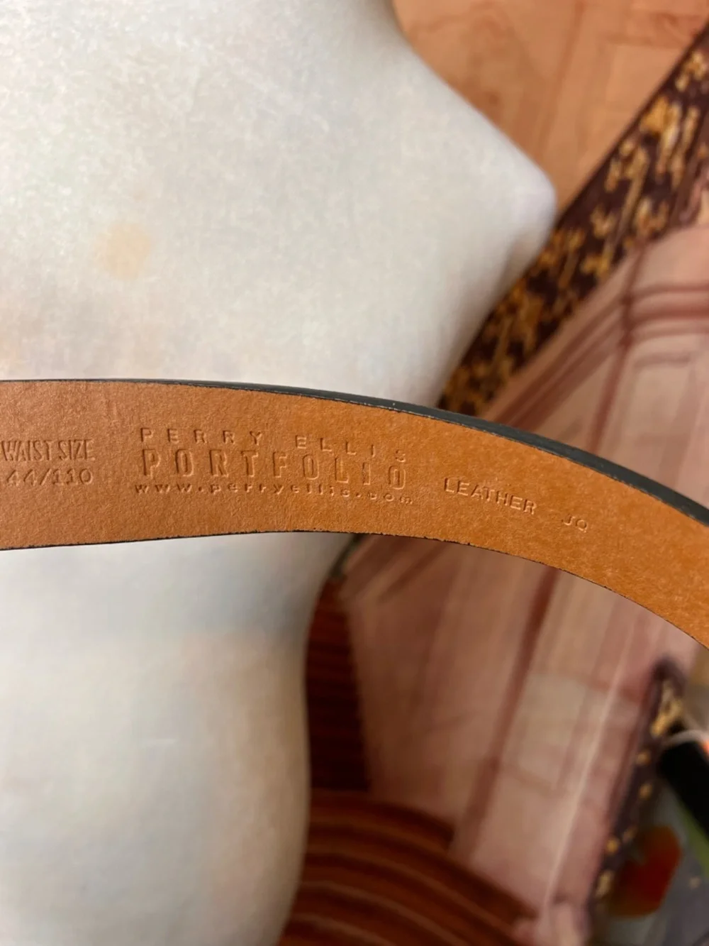 Perry Ellis Tan Leather Belt with Brushed Metal Buckle